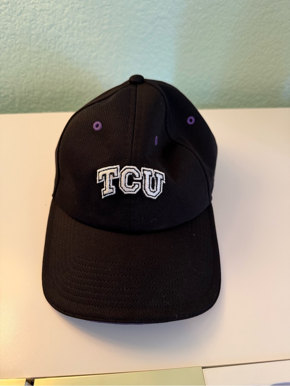 TCU Top of the World Black Cap with Purple Eyelets and White TCU logo